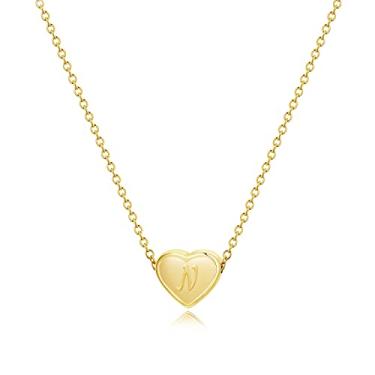 Imagem de Colares com letras para meninas, colar com inicial para adolescentes, banhado a ouro 18 quilates, pingente de coração, presente de dia dos namorados para mulheres, 0.4" x 0.45" (pendant), 20" (chain