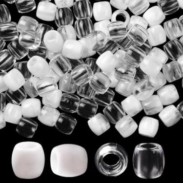 Imagem de SUNNYCLUE 1 caixa 120 peças de contas brancas trançadas dreadlock trança plástico transparente decoração de cabelo 5 mm grande buraco loc espaços soltos para acessórios de grampo de cabelo, joias