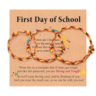 Imagem de Leyung Pulseira First Day of School para meninos e meninas, pacote com 3, pulseiras para pai, filho, mamãe e eu, 1º dia do jardim de infância, pré-escolar, presentes de volta às aulas para crianças