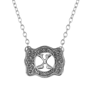 Imagem de SENFAI Colar com fivela de cinto, estilo ocidental, pingente de letra inicial, design decorativo com fivela de cinto, Small, Latão, Sem Pedra Preciosa