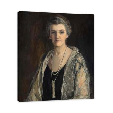 Imagem de Xale de renda e pérolas John Lavery Realist Portrait & War Scene Impressão em tela – Arte irlandesa clássica para decoração de casa 60 x 72 cm emoldurada