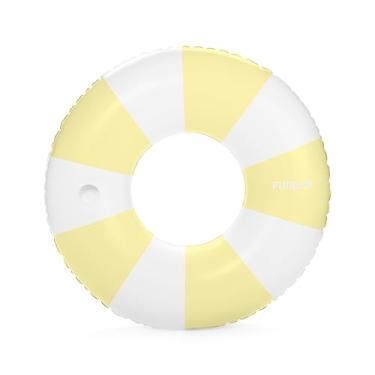 Imagem de FUNBOY Boia de piscina gigante vintage listrada amarela com suporte de copo 122 cm | Boia de piscina grande para adultos | Brinquedos de piscina de tubo interno | Boia de espreguiçadeira de piscina