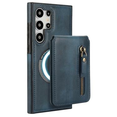 Imagem de HAOMRIYL Capa tipo bolsa para Samsung Galaxy S25 Ultra/S25 Plus/S25, carteira destacável, porta-cartões, capa de couro, capa magnética de carregamento sem fio, azul, S25plus