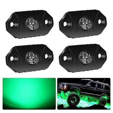 Imagem de 4WDKING Luzes De Led Verdes Para Rocha, 4 Cápsulas Ip68 À Prova D'Água, Lâmpada Trilha Com Brilho Inferior, Neon Caminhão, Jipe, Off-Road, Carro, Barco, Quadriciclo, Suv, Motocicleta