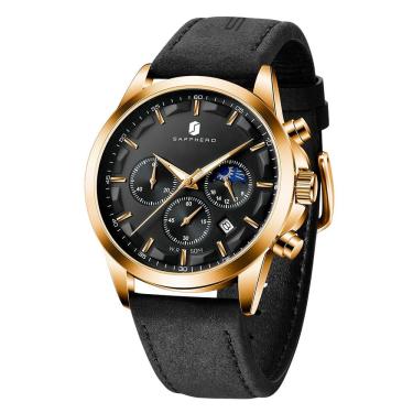 Imagem de Relógio BY BENYAR Chronograph impermeável para homens em couro preto