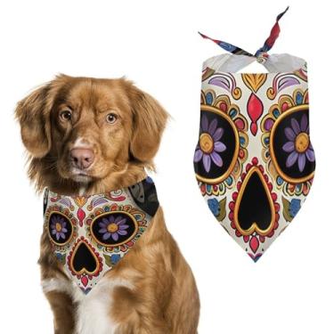 Imagem de Cachecol de poliéster triângulo estampado Sugar Skulls – Tamanho único (70 x 30 cm)