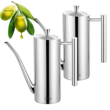 Imagem de GOVNPJ Conjunto de dispensador de azeite de oliva de aço inoxidável com garrafas de óleo de cozinha de 59 a 680 ml com bico sem gotejamento e capa de silicone - para óleo de cozinha, vinagre e molho