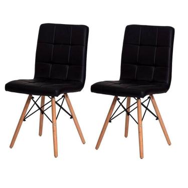 Imagem de Kit 2 Cadeiras Para Sala De Jantar Gomos Com Base De Madeira Preta Preto