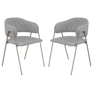 Imagem de Conjunto 2 Cadeiras Veneza Linho Cinza Metal Champanhe