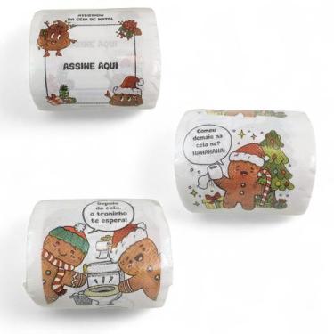 Imagem de Kit 3 Rolo Papel Higiênico Natalino Banheiro Divertido 20m - MultiA, B