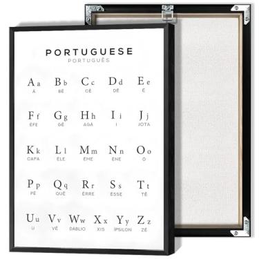 Imagem de Pôster do alfabeto português arte de parede em tela de aprendizagem de vogais minimalista, preto e branco, educação, pintura, para sala de estar, quarto, sala de aula, decoração de parede 30 x 40 cm