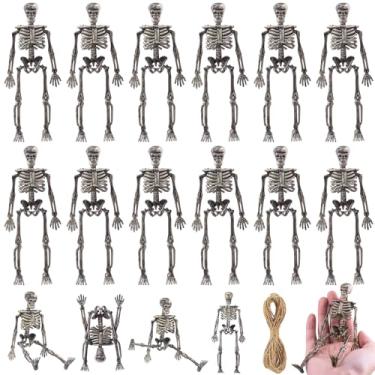 Imagem de MUXIUNT 16 Pcs mini skeleton halloween decoration With hemp rope，6”small plastic posable halloween tiny skeleton figurines decor for Halloween Indoor Outdoor Graveyard Decor Haunted House Party Favors