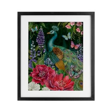 Imagem de Stupell Industries Impressão emoldurada com motivo de jardim pavão preto design sob vidro por Nicole Tamarin, 21 x 17