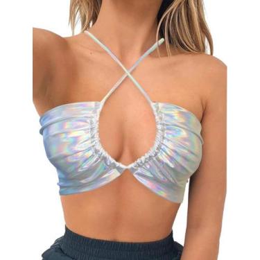 Imagem de Crop Top krtwrnt Silver Metallic para mulheres tamanho M