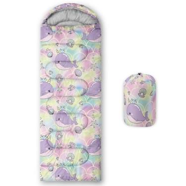 Imagem de Smell Sunshine Saco de dormir infantil para meninos e meninas, lindas escalas de baleia estampadas, leve, quente, portátil, ambientes internos, impermeável, resistente ao clima frio, saco de dormir