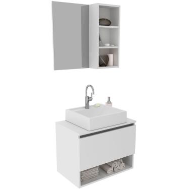 Imagem de Kit Gabinete E Espelheira De Banheiro 60 Cm Cuba Valente Branco