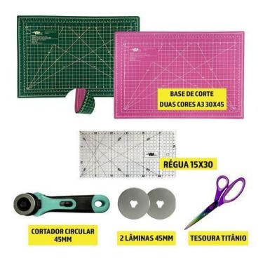 Imagem de Base De Corte 45x30 Verde E Rosa Cortador 45 Régua30 Tesoura - Artmak,