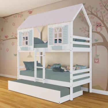 Imagem de Treliche Casinha Bela - Madeira Maciça Branco/Rosa/Verde  Megamobilia