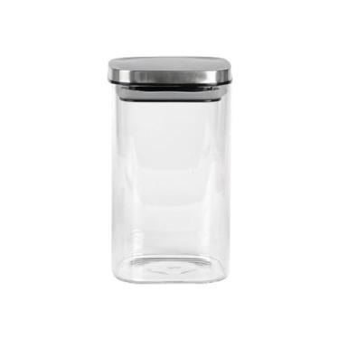 Imagem de Porta mantimento quadrado em vidro borossilicato com tampa em metal prata 1,1L L10xP10xA18cm