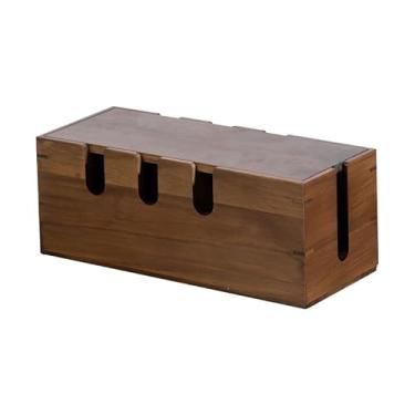 Imagem de Caixa grande de gerenciamento de cabos, organizador de mesa de madeira para esconder cabos, filtro de linha e caixa oculta de cabos, organizador de cabos de piso com protetor de sobretensão, para mesa