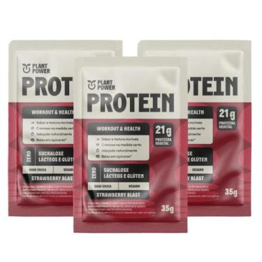 Imagem de 3x Sache Proteína Vegana Morango Plant Power 35g, Morango