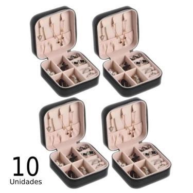 Imagem de Kit 10 Porta Jóias Estojo Portátil Luxo Compacto Quadrado Viagem Couro