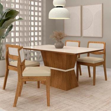 Imagem de Mesa 1,36 Riva 4 Cadeiras Sextavada Freijó/off/material sintético Bege