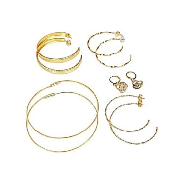 Imagem de Brincos Argola Feminino Dourados Kit 5 Pares Folheados Modelos Variados