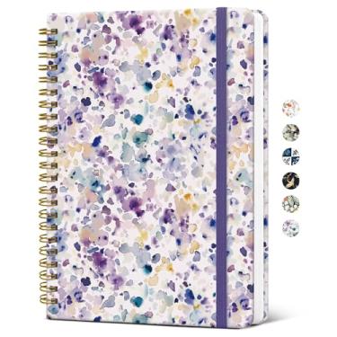 Imagem de Caderno de diário espiral forrado para mulheres, lindo caderno de capa dura pautado universitário A5 para trabalho e anotações, diário bonito estético para escrever, 140 páginas, blocos roxos
