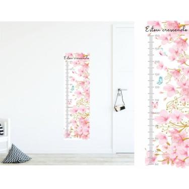 Imagem de Adesivo de Parede Régua de Crescimento Florais Rosa - Colakoala Adesiv