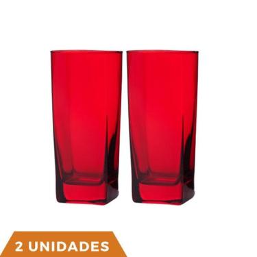 Imagem de Copos de Vidro Quadrado 320ml Vermelho Bali Agua Suco 2Un - PRATICASA,