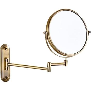 Imagem de Espelho De Barbear Para Banheiro Espelho Giratório Espelho De Maquiagem Para Banheiro Espelho Cosmético Criativo Dobrável Lupa De Espelho Bidirecional, Gold, 6"(3X)