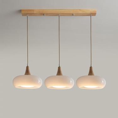 Imagem de Lâmpada Pingente De Vidro De Leite Nordic Cluster Light Warehouse Orange Glass Mid Century Modern Chandelier Drum Light Fixture Vintage Farmhouse Ceiling Pendant Lamp, White, Long