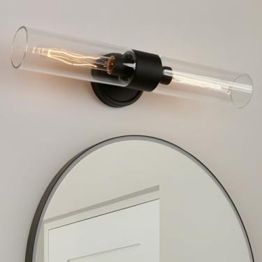 Imagem de Teqinchy Arandelas de parede modernas de 2 luzes pretas para banheiro com vidro transparente soprado à mão com arandela para espelho de banheiro quarto sala de estar corredor interno