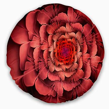 Imagem de Sala de estar Designart densa fractal pétalas rosa floral redonda sala de estar, sofá, almofada de alta qualidade + capa de almofada impressa em ambos os lados 50 cm