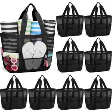 Imagem de Hillban Bolsa de praia grande de malha impermeável leve para o verão para piscina, viagem, mercado, acampamento ao ar livre, Preto, one size/ about 16.9 x 15.4 x 7.9 inches/ 43 x 39 x 20 cm, Bolsa