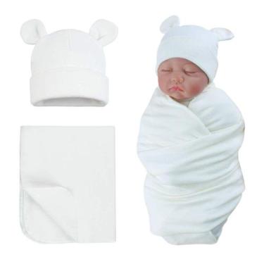 Imagem de Conjunto de chapéus Swaddle Cotton PESAAT para bebês recém-nascidos, m