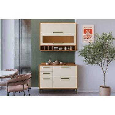Imagem de Kit Cozinha Modulada 2 Peças Syrah (1Aéreo+1Balcão) C2P59 Amendoa/Off White-Ronipa