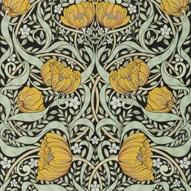 Imagem de LXCREAT Papel de parede de papel de parede floral amarelo e verde 44,5 cm x 1,000 cm Papel de contato de folhas vintage para sala de estar