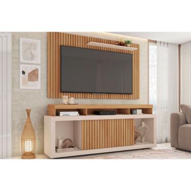 Imagem de Estante p/ Sala até 60 Pol New Oscar c/ Rodízios 180x174cm Buriti/Off White - Caemmun