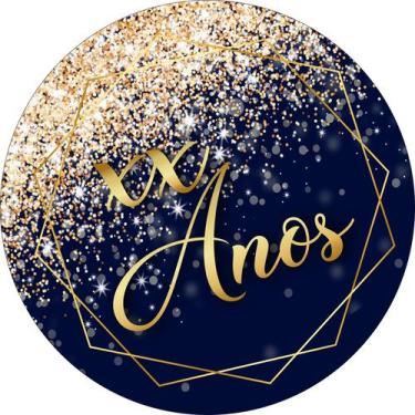 Imagem de Painel de Tecido Sublimado Redondo Aniversário Glitter Dourado Fundo A
