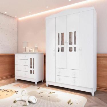 Imagem de Quarto de Bebê Completo com Cômoda e Roupeiro Ariel Branco - Carolina 