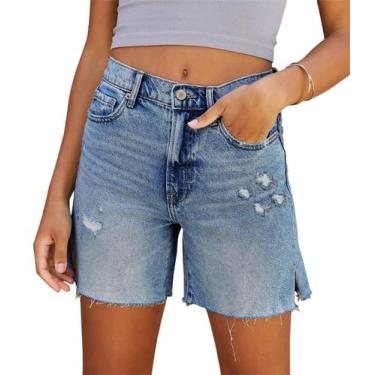 Imagem de Shorts jeans Onlypuff femininos de cintura alta, azul S
