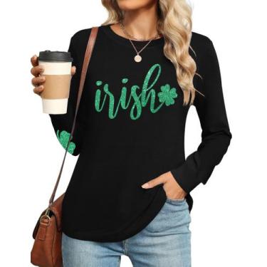 Imagem de Camisa feminina Ithalt St Patricks Day Lucky Irish Shamrock Green