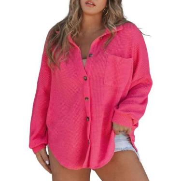 Imagem de Jaqueta feminina Shacket Eytino Plus Size Waffle Knit 3X Rose