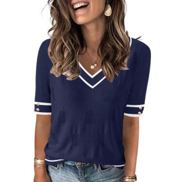 Imagem de Suéter feminino AKEWEI com decote em V e manga curta, moda primavera 2