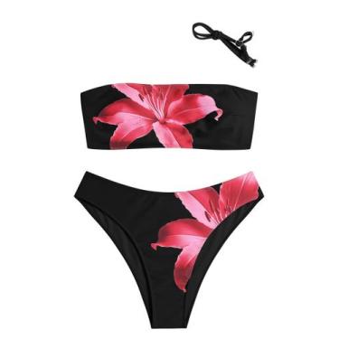 Imagem de Conjunto de biquíni ZAFUL feminino de corte alto sem alças, preto, tam