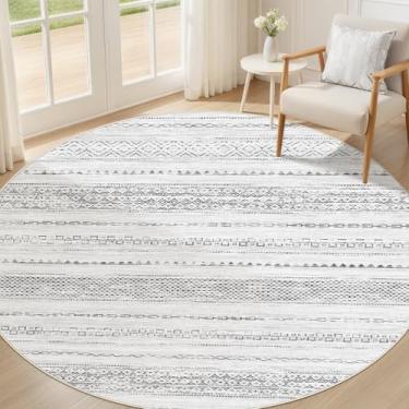 Imagem de Nakagishi Tapete redondo Boho Area Rugs: 4x4 lavável grande círculo neutro macio resistente a manchas tapete antiderrapante para mulheres de 25-45 anos entusiastas de decoração de casa de fazenda
