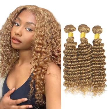 Imagem de 22 24 66 cm mechas de cabelo humano loiro mel cor 27 pacotes de ondas profundas extensões de cabelo virgem brasileiro não processado