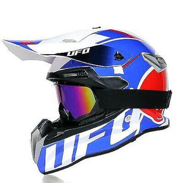 Imagem de Woljay Capacete OVNI para motocicleta de rosto inteiro Motocross Off Road Street Dirt Bike MX MTV - DOT (azul branco, GG)